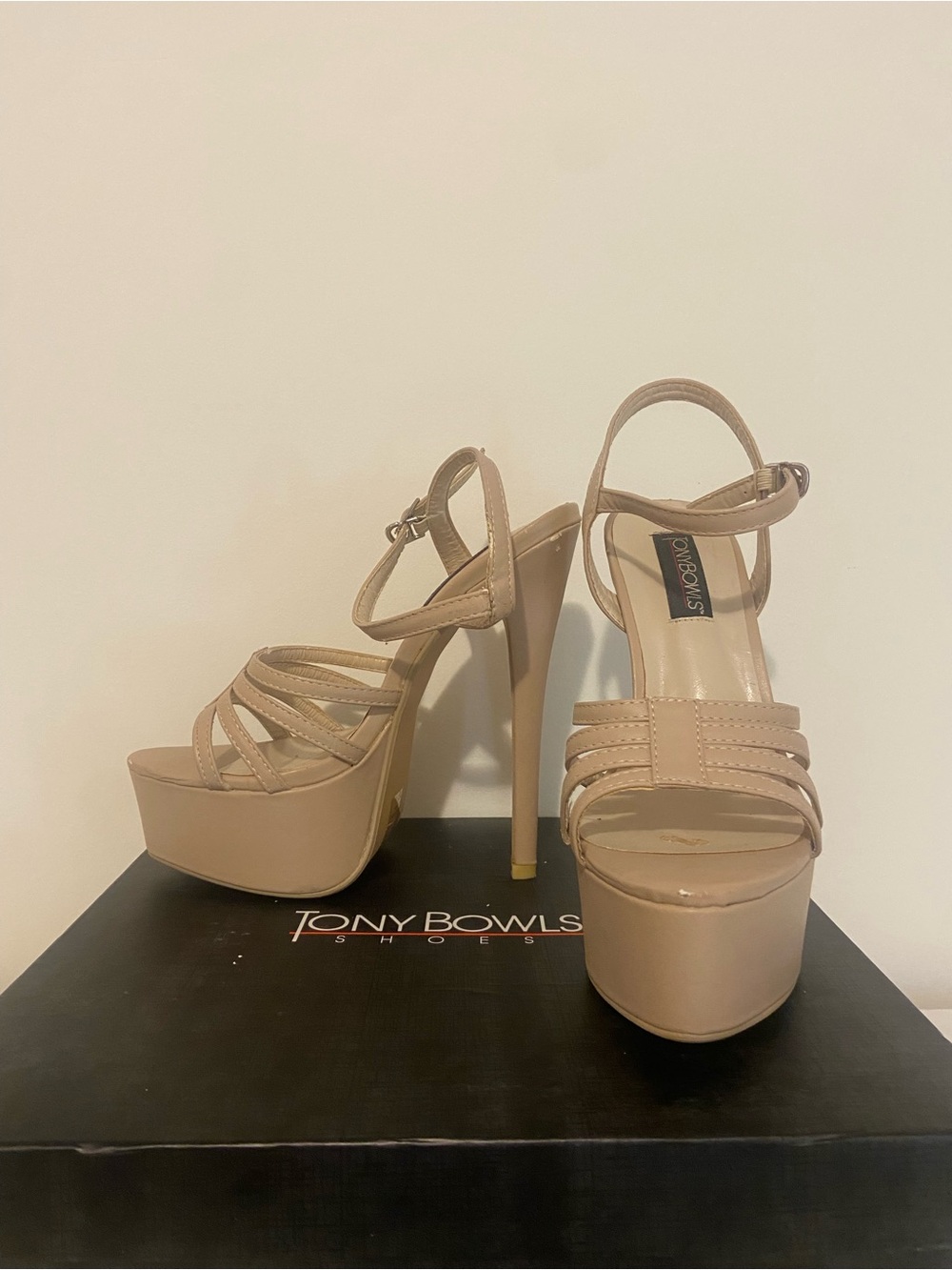 Tony Bowls Beige Platform Strappy High Heel Nina Shoes